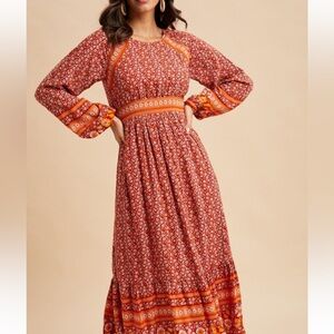 Floral Print Boho Midi Dress